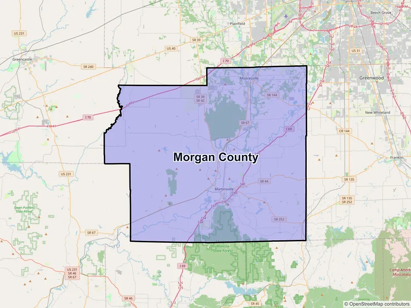 Map of Morgan County, Indiana and ZIP codes