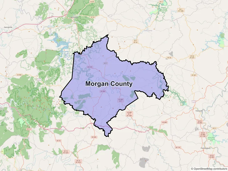 Map of Morgan County, Kentucky and ZIP codes