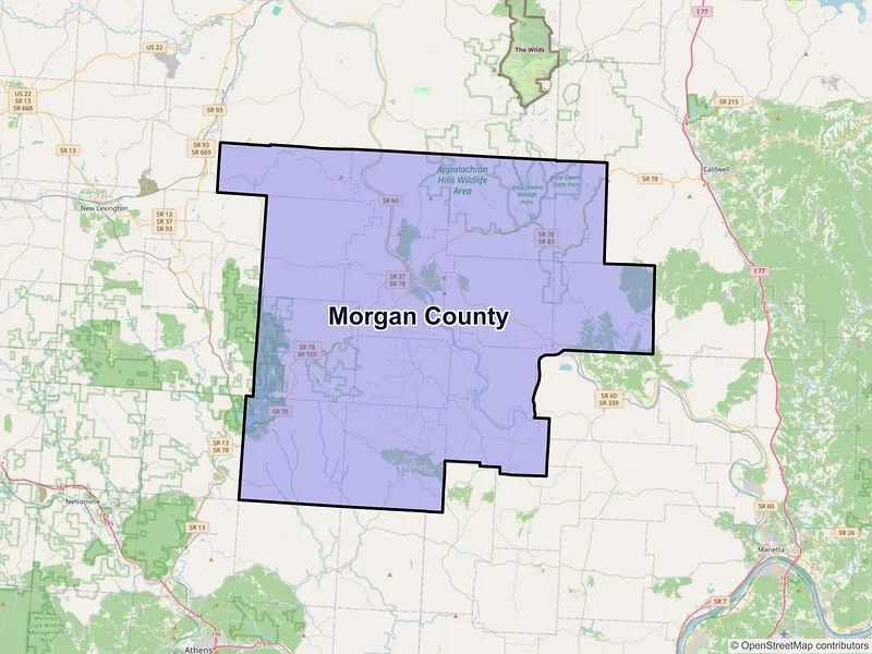 Map of Morgan County, Ohio and ZIP codes