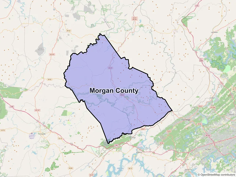 Map of Morgan County, Tennessee and ZIP codes