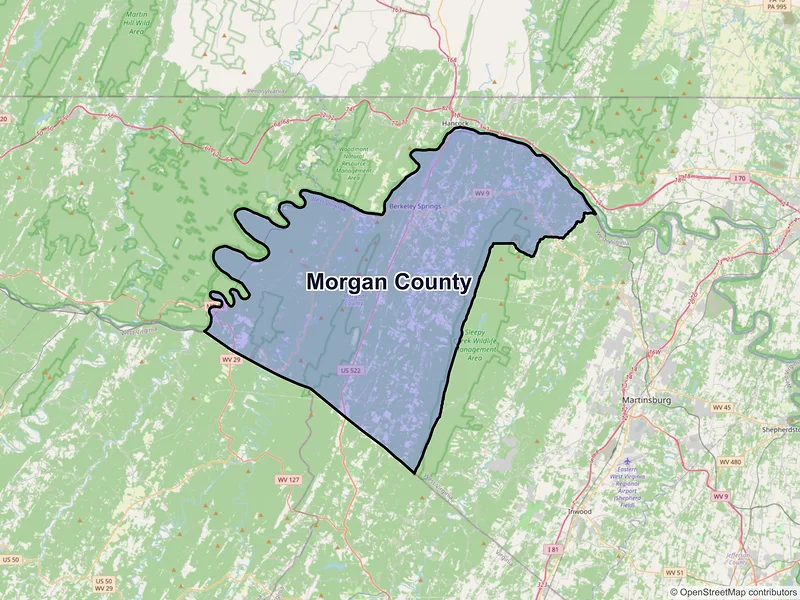 Map of Morgan County, West Virginia and ZIP codes