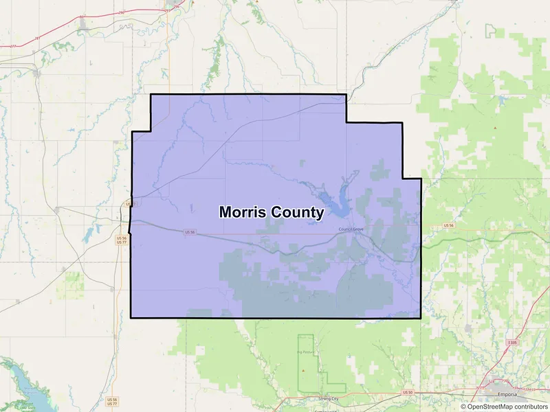 Map of Morris County, Kansas and ZIP codes