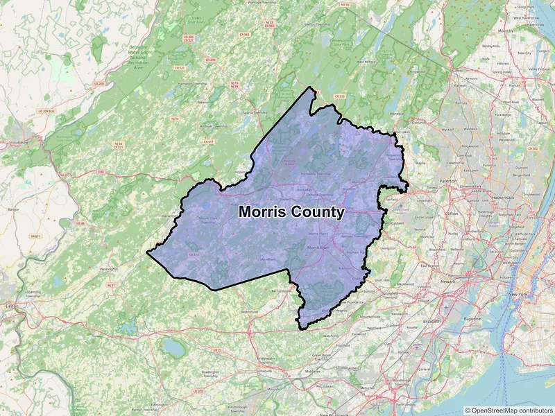 Map of Morris County, New Jersey and ZIP codes