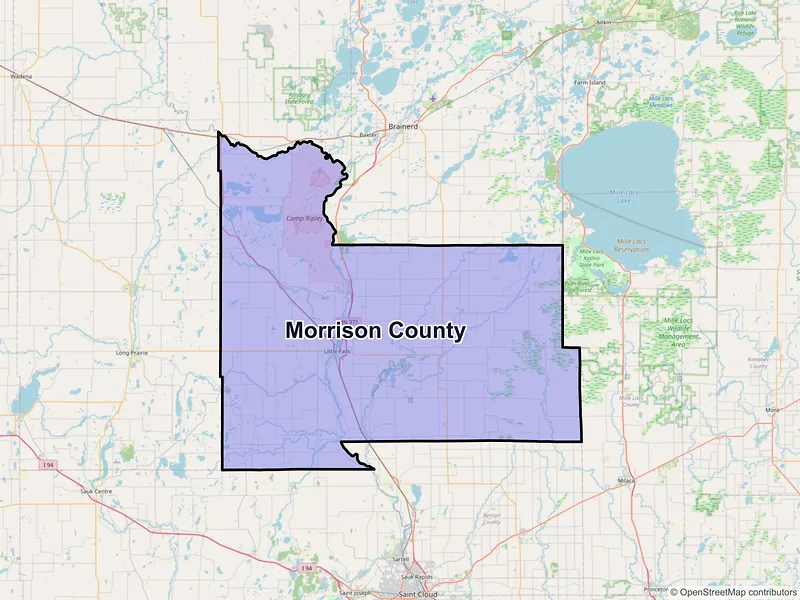 Map of Morrison County, Minnesota and ZIP codes