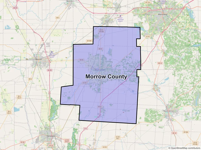 Map of Morrow County, Ohio and ZIP codes