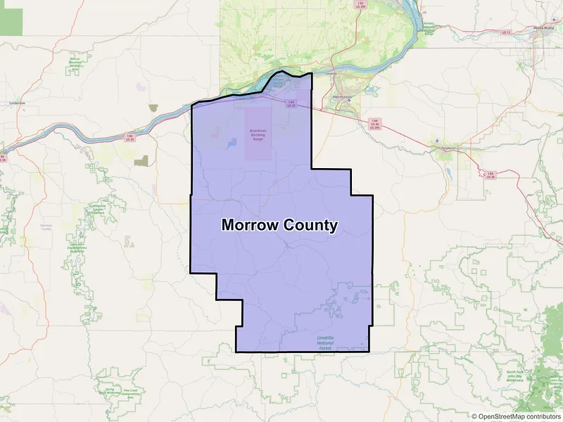 Map of Morrow County, Oregon and ZIP codes