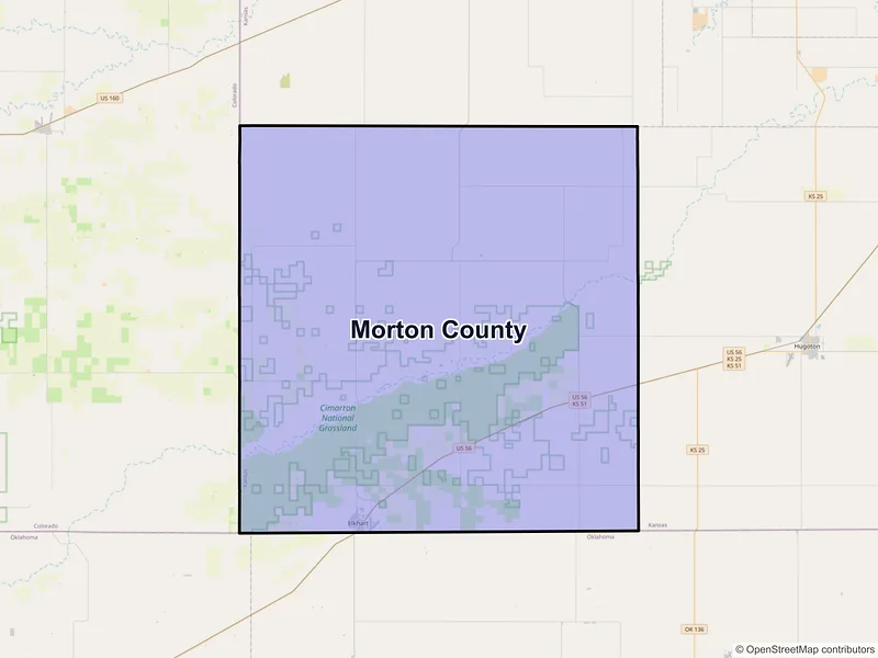 Map of Morton County, Kansas and ZIP codes