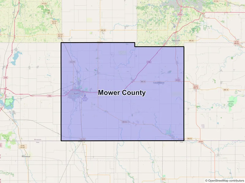 Map of Mower County, Minnesota and ZIP codes