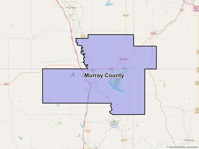 Map of Murray County, Oklahoma and ZIP codes