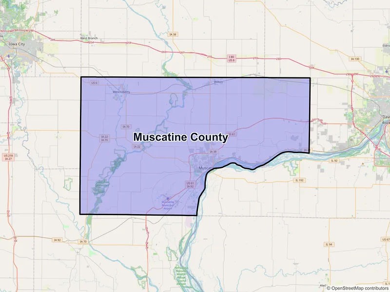 Map of Muscatine County, Iowa and ZIP codes