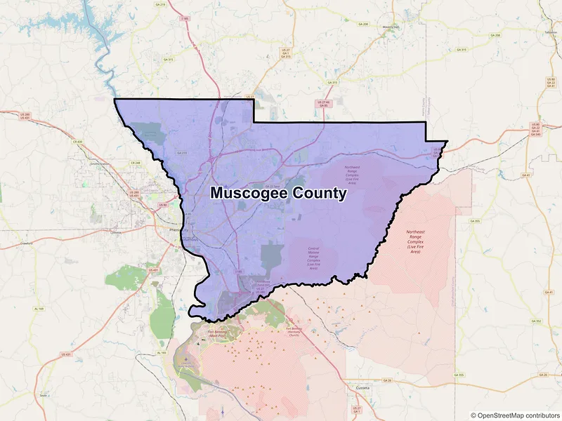 Map of Muscogee County, Georgia and ZIP codes