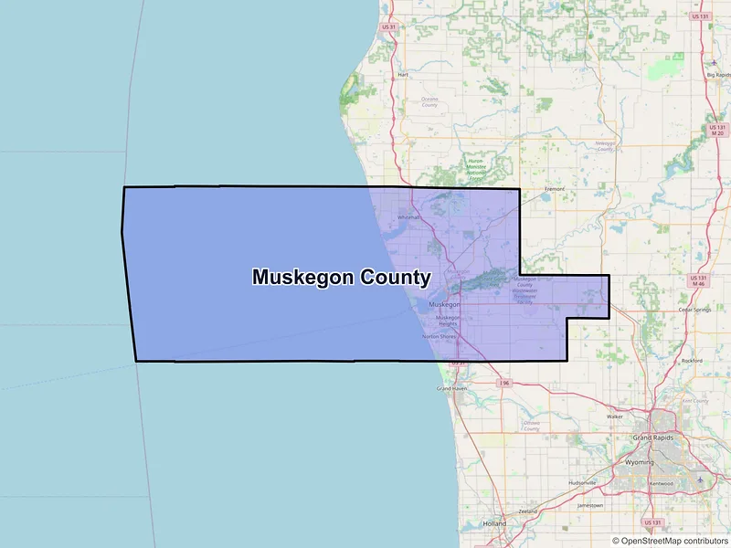 Map of Muskegon County, Michigan and ZIP codes