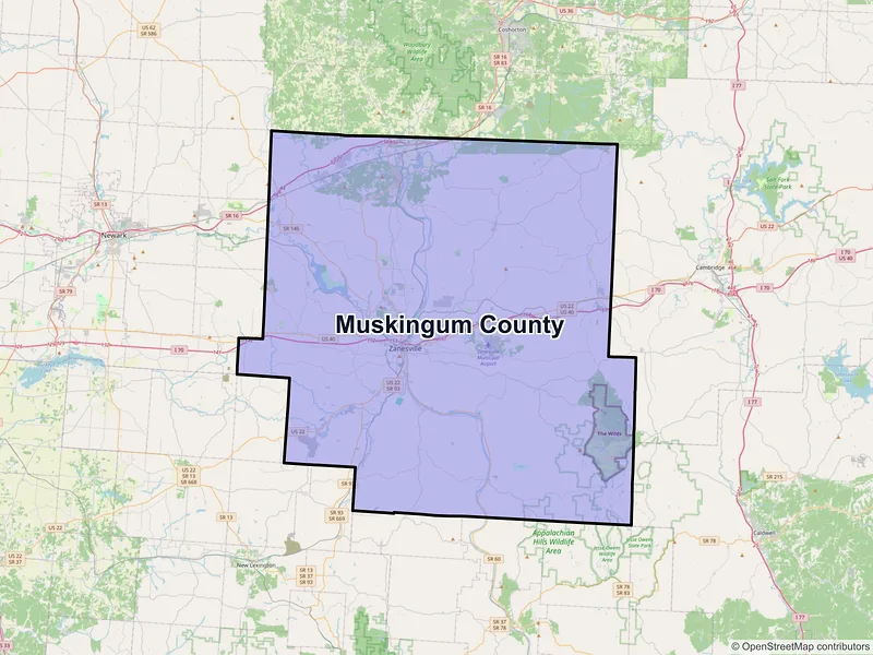 Map of Muskingum County, Ohio and ZIP codes