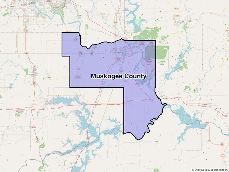 Map of Muskogee County, Oklahoma and ZIP codes