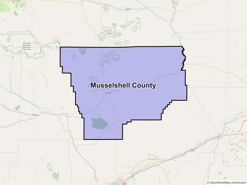 Map of Musselshell County, Montana and ZIP codes