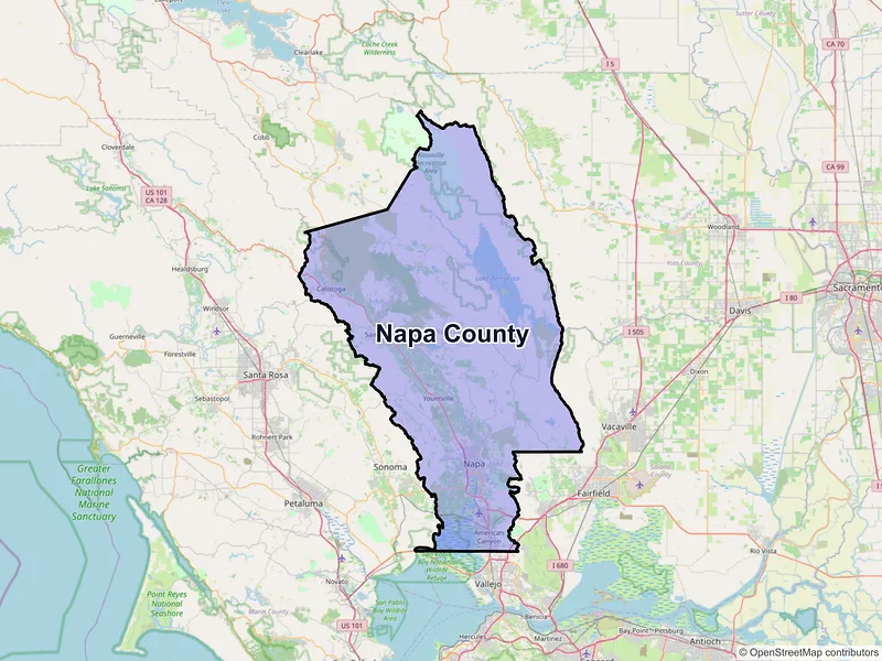 Map of Napa County, California and ZIP codes