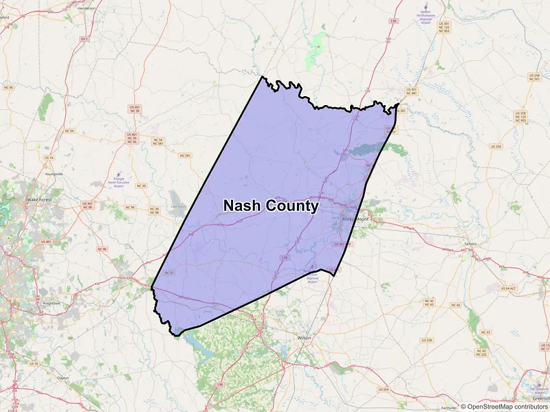 Map of Nash County, North Carolina and ZIP codes