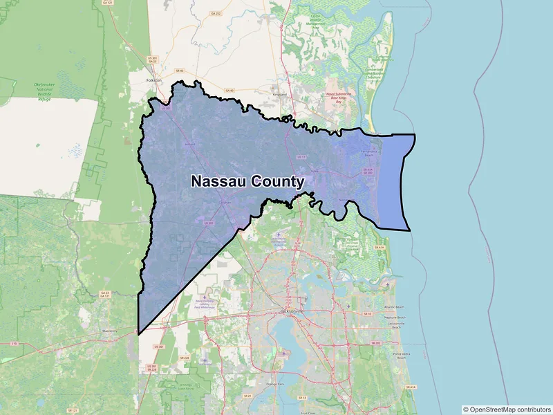 Map of Nassau County, Florida and ZIP codes