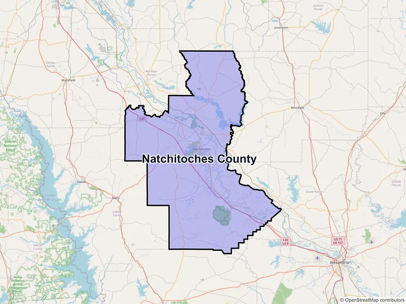 Map of Natchitoches County, Louisiana and ZIP codes