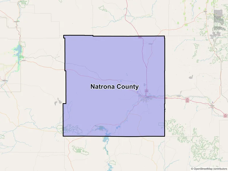 Map of Natrona County, Wyoming and ZIP codes