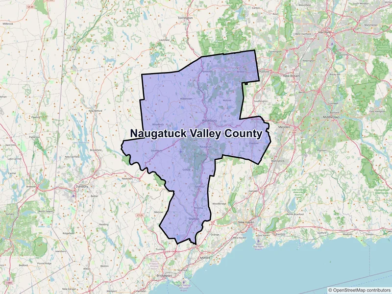 Map of Naugatuck Valley County, Connecticut and ZIP codes