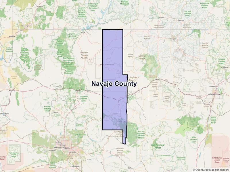 Map of Navajo County, Arizona and ZIP codes