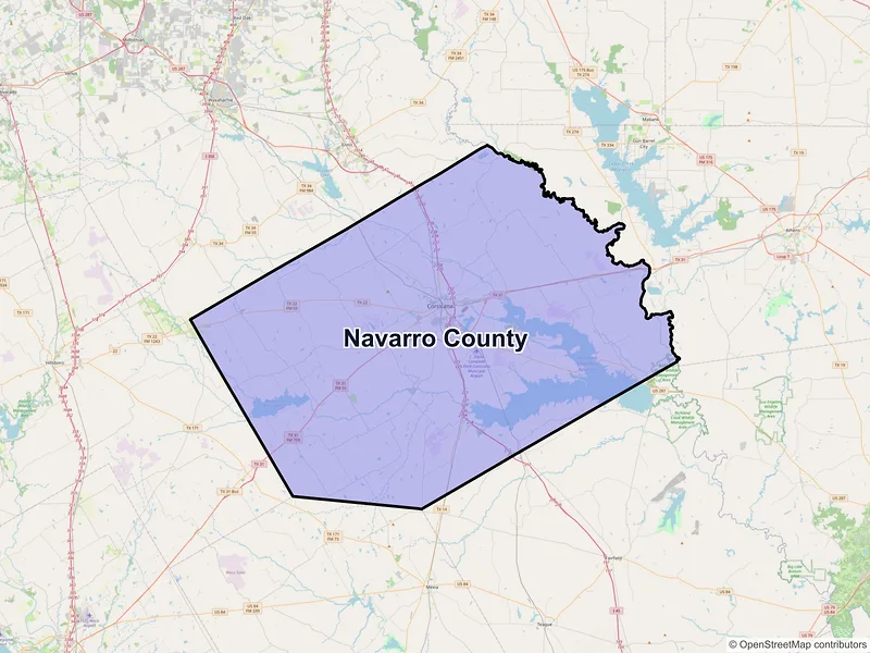 Map of Navarro County, Texas and ZIP codes