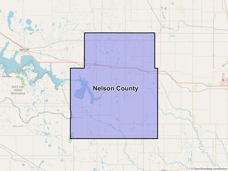 Map of Nelson County, North Dakota and ZIP codes
