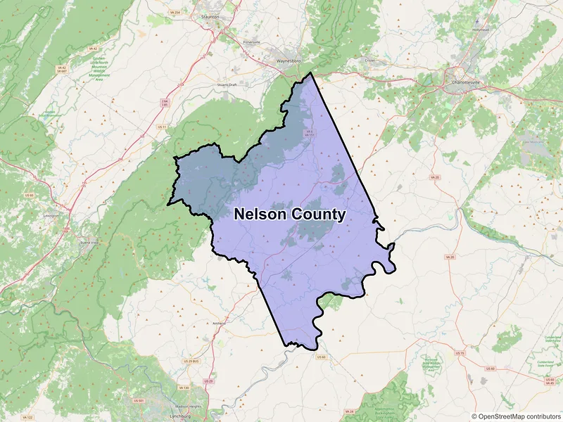 Map of Nelson County, Virginia and ZIP codes