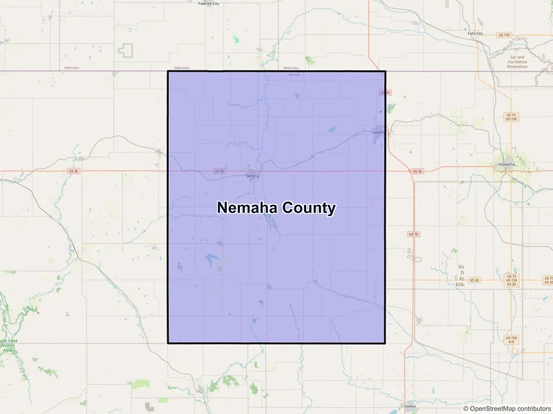 Map of Nemaha County, Kansas and ZIP codes