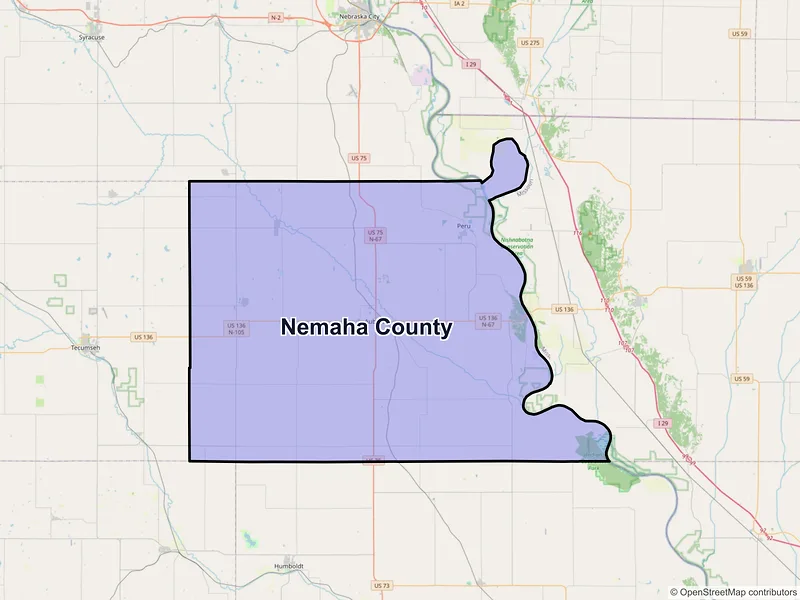 Map of Nemaha County, Nebraska and ZIP codes