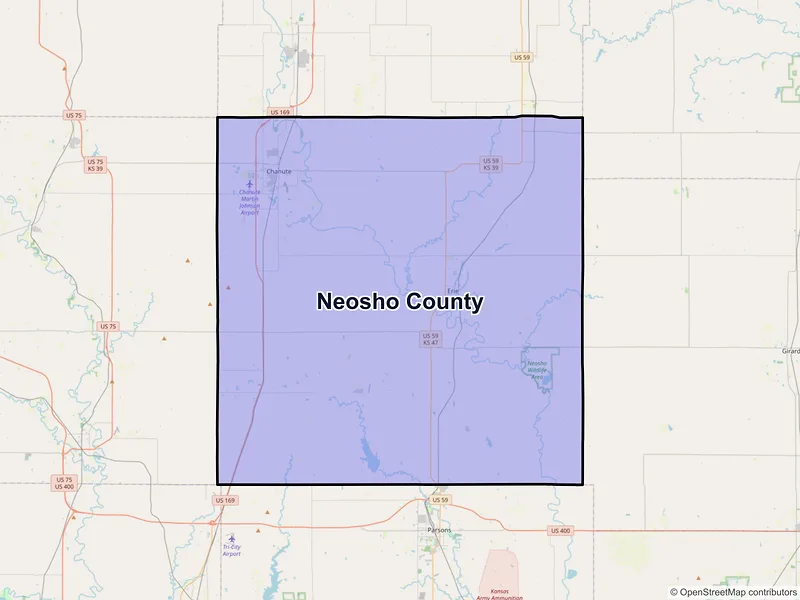 Map of Neosho County, Kansas and ZIP codes