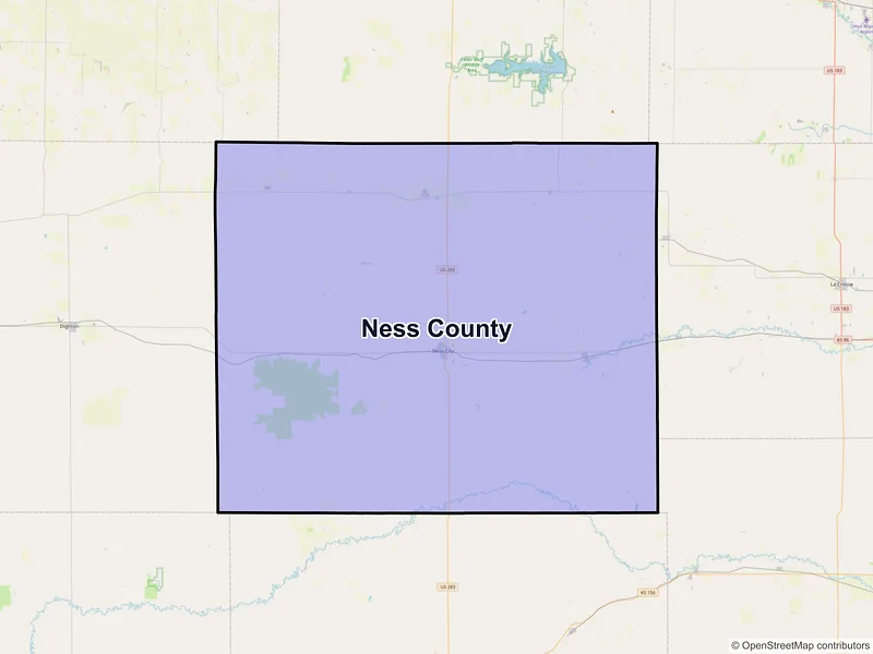 Map of Ness County, Kansas and ZIP codes