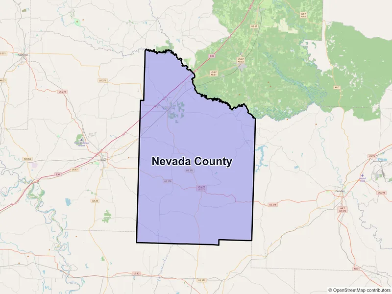 Map of Nevada County, Arkansas and ZIP codes