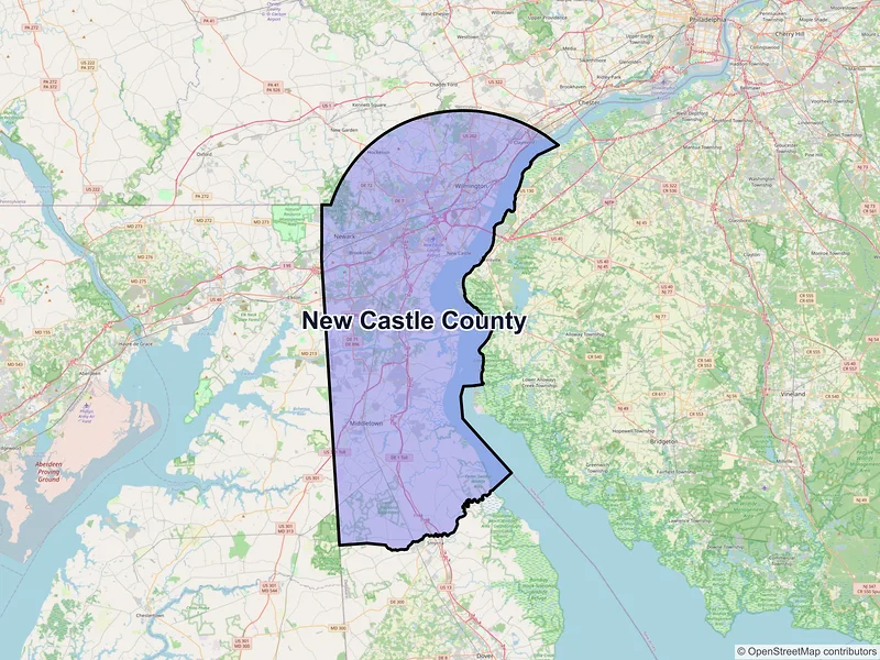 Map of New Castle County, Delaware and ZIP codes
