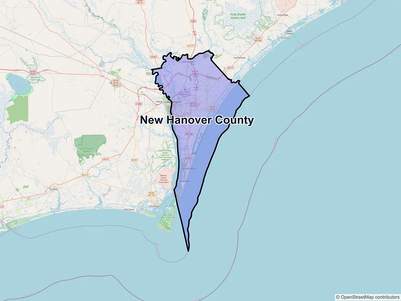 Map of New Hanover County, North Carolina and ZIP codes