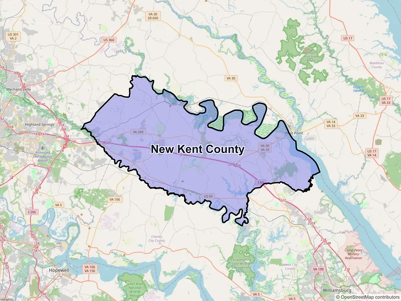 Map of New Kent County, Virginia and ZIP codes