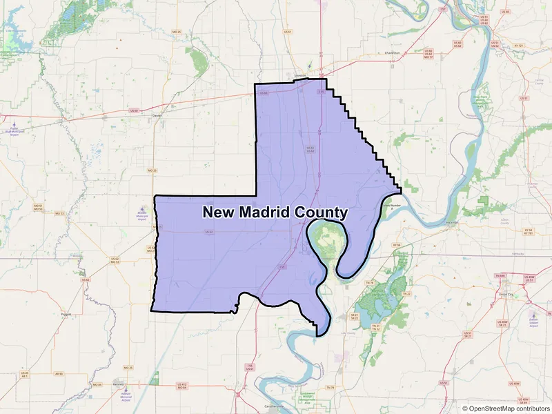 Map of New Madrid County, Missouri and ZIP codes
