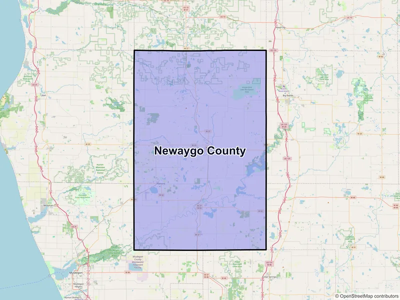 Map of Newaygo County, Michigan and ZIP codes