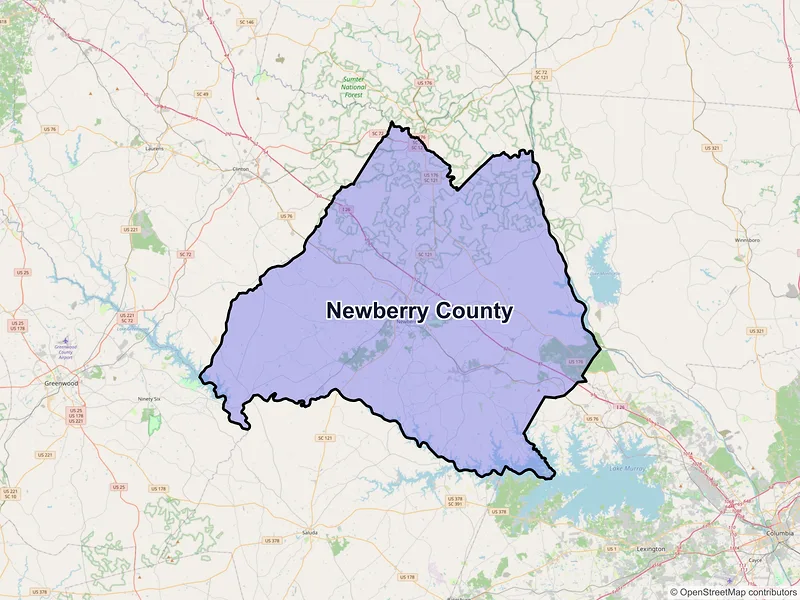 Map of Newberry County, South Carolina and ZIP codes