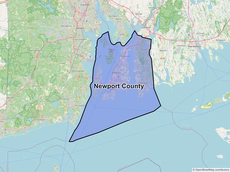 Map of Newport County, Rhode Island and ZIP codes