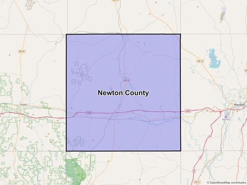 Map of Newton County, Mississippi and ZIP codes