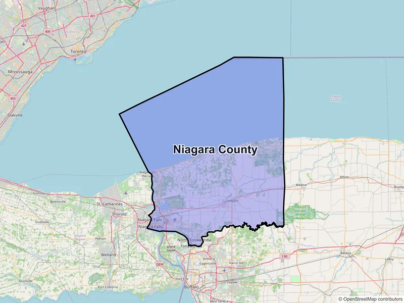 Map of Niagara County, New York and ZIP codes