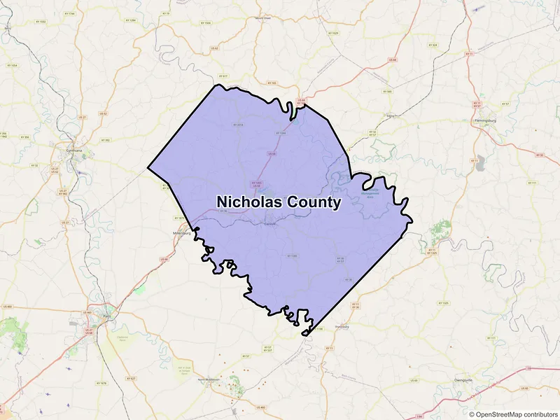 Map of Nicholas County, Kentucky and ZIP codes