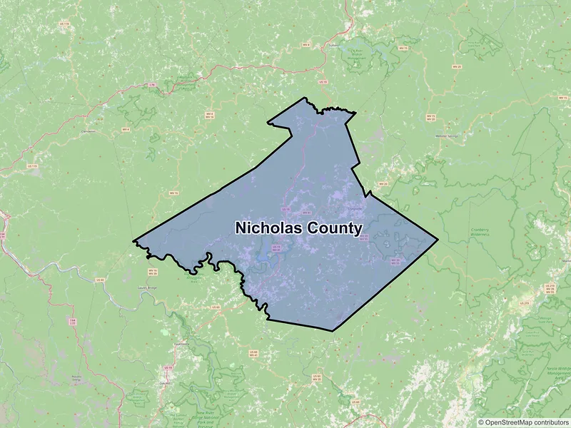 Map of Nicholas County, West Virginia and ZIP codes