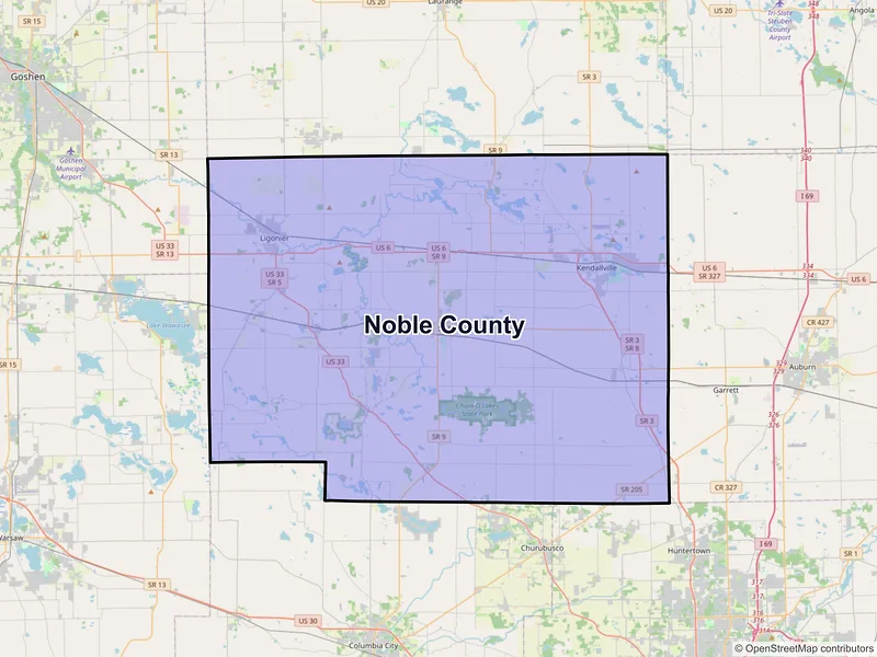 Map of Noble County, Indiana and ZIP codes