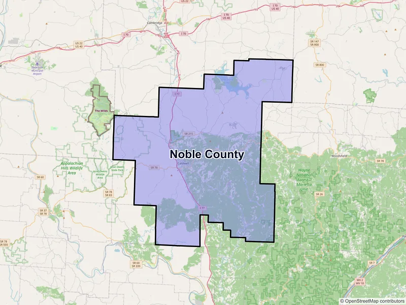 Map of Noble County, Ohio and ZIP codes