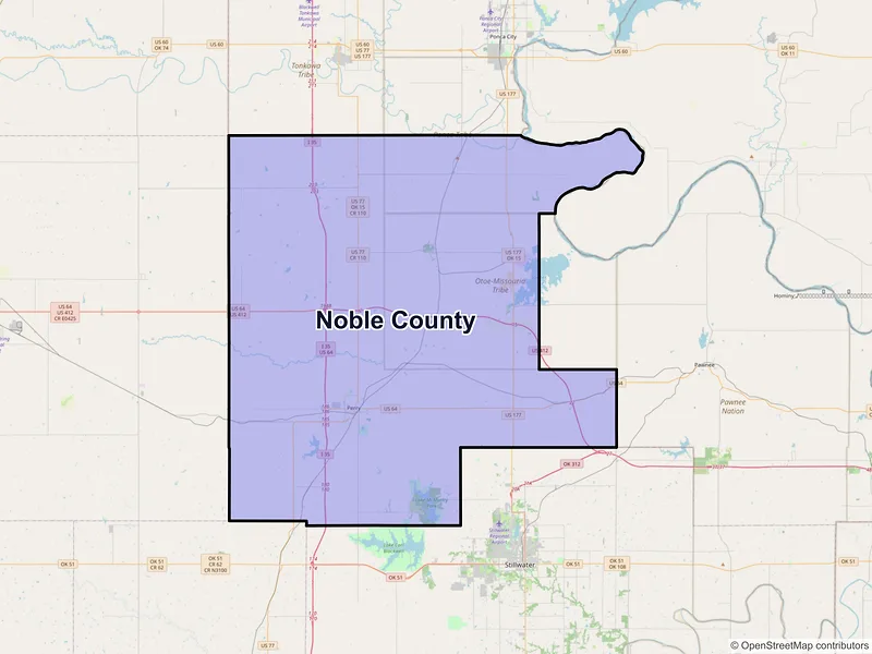 Map of Noble County, Oklahoma and ZIP codes