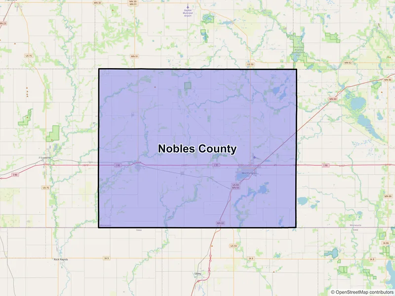 Map of Nobles County, Minnesota and ZIP codes