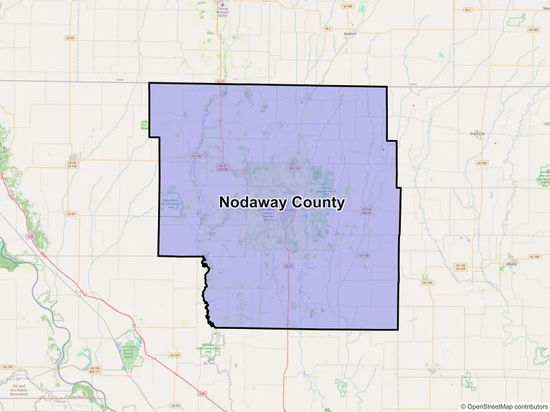 Map of Nodaway County, Missouri and ZIP codes